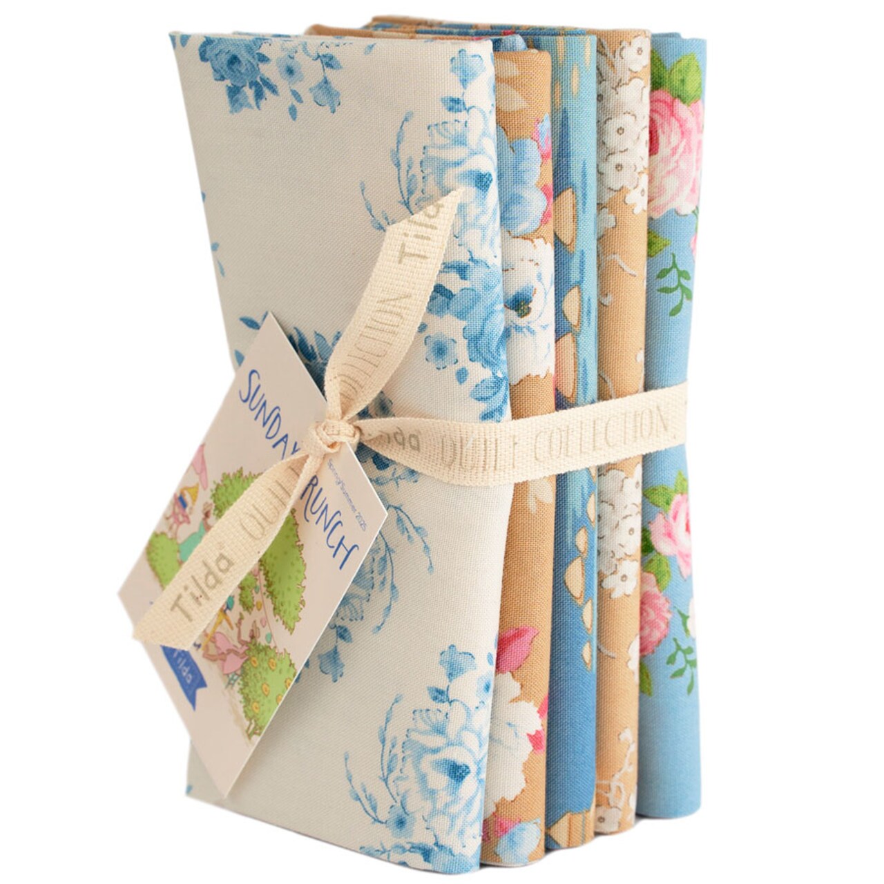 Tilda Sunday Brunch Fat Quarter Bundle - Blue/Sand - 5 - 20" x 22" Fat Quarters - 100% Cotton